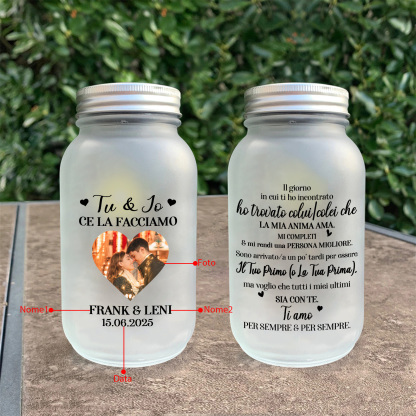 Barattolo Luminoso con Foto e Messaggio d’Amore – Lampada Ricordo Personalizzata per Coppia