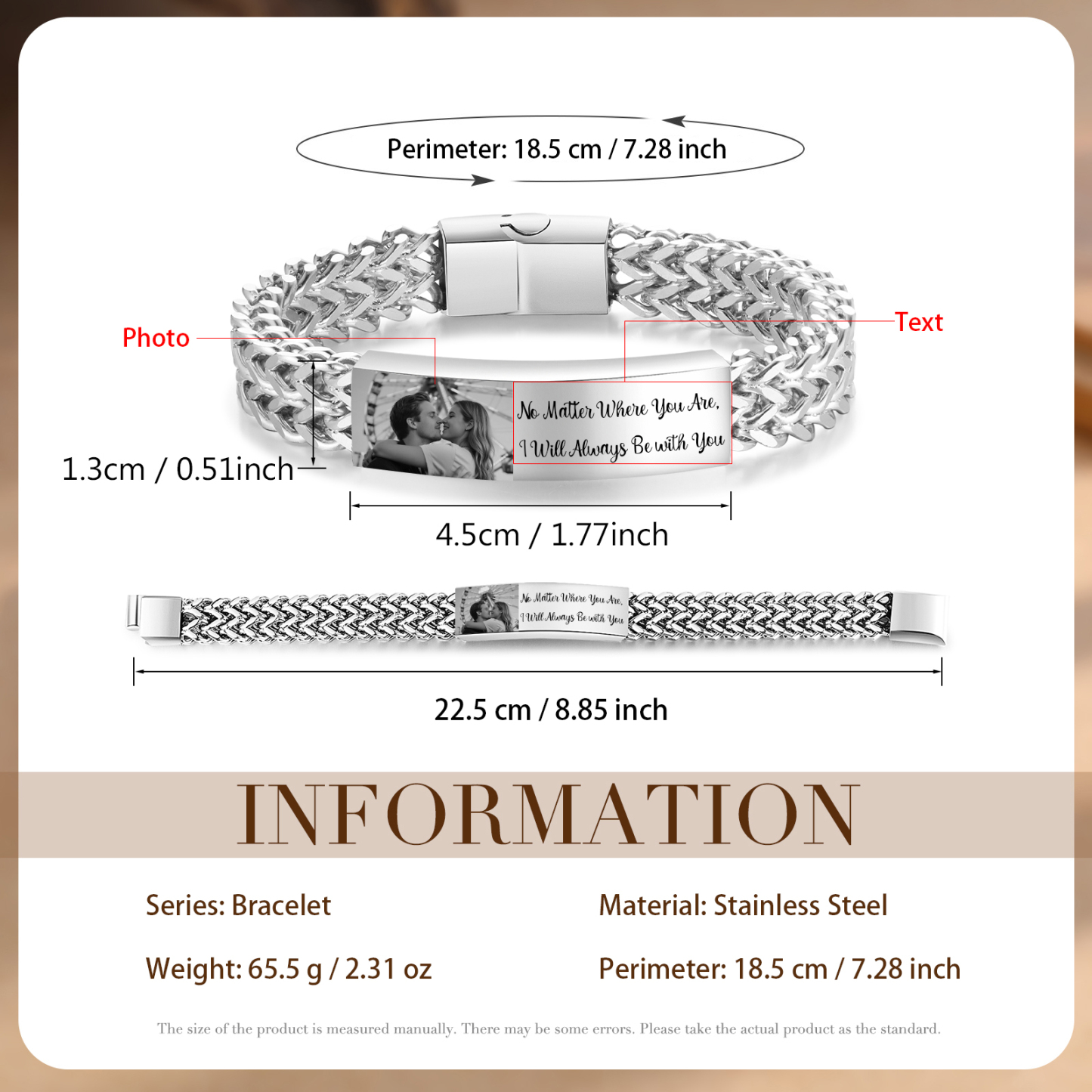 Bracciale da uomo personalizzato con foto e testo a scelta – regalo per partner o amico