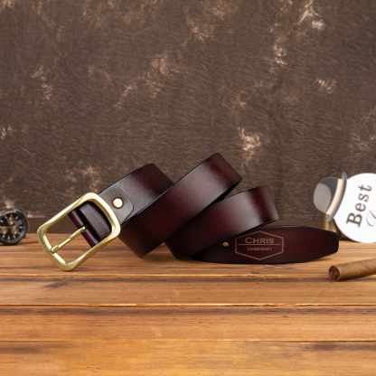 Cinture Personalizzate da Uomo con Nome e Data - Pelle PU Marrone - Regalo per la Festa del Papà | Jessemade