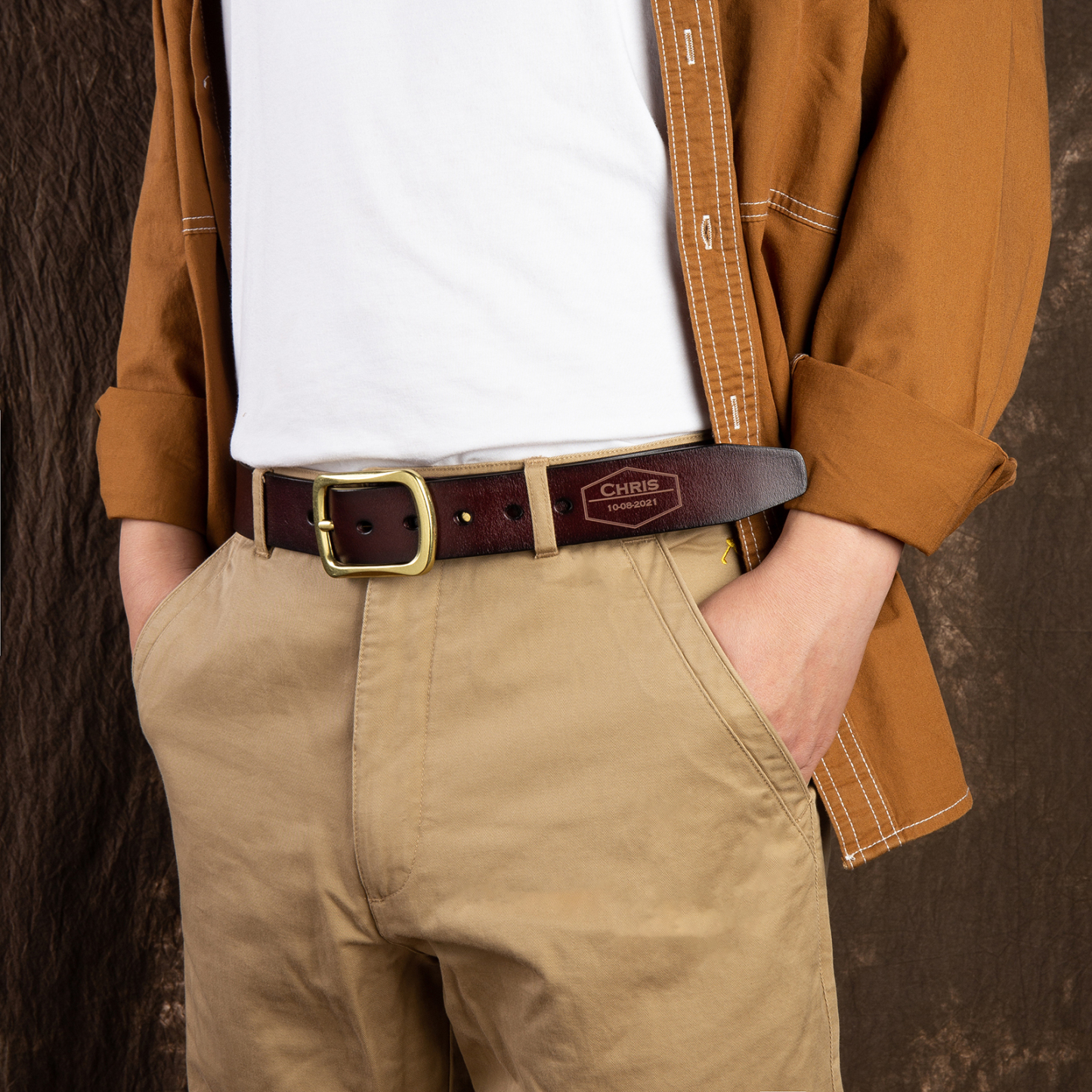 Cinture Personalizzate da Uomo con Nome e Data - Pelle PU Marrone - Regalo per la Festa del Papà | Jessemade