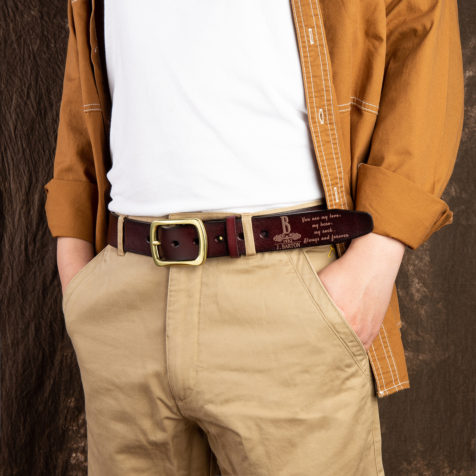 Cinture Personalizzate da Uomo: Incisione di Anno, Nome, Lettera e Testo - Pelle PU Marrone | Jessemade