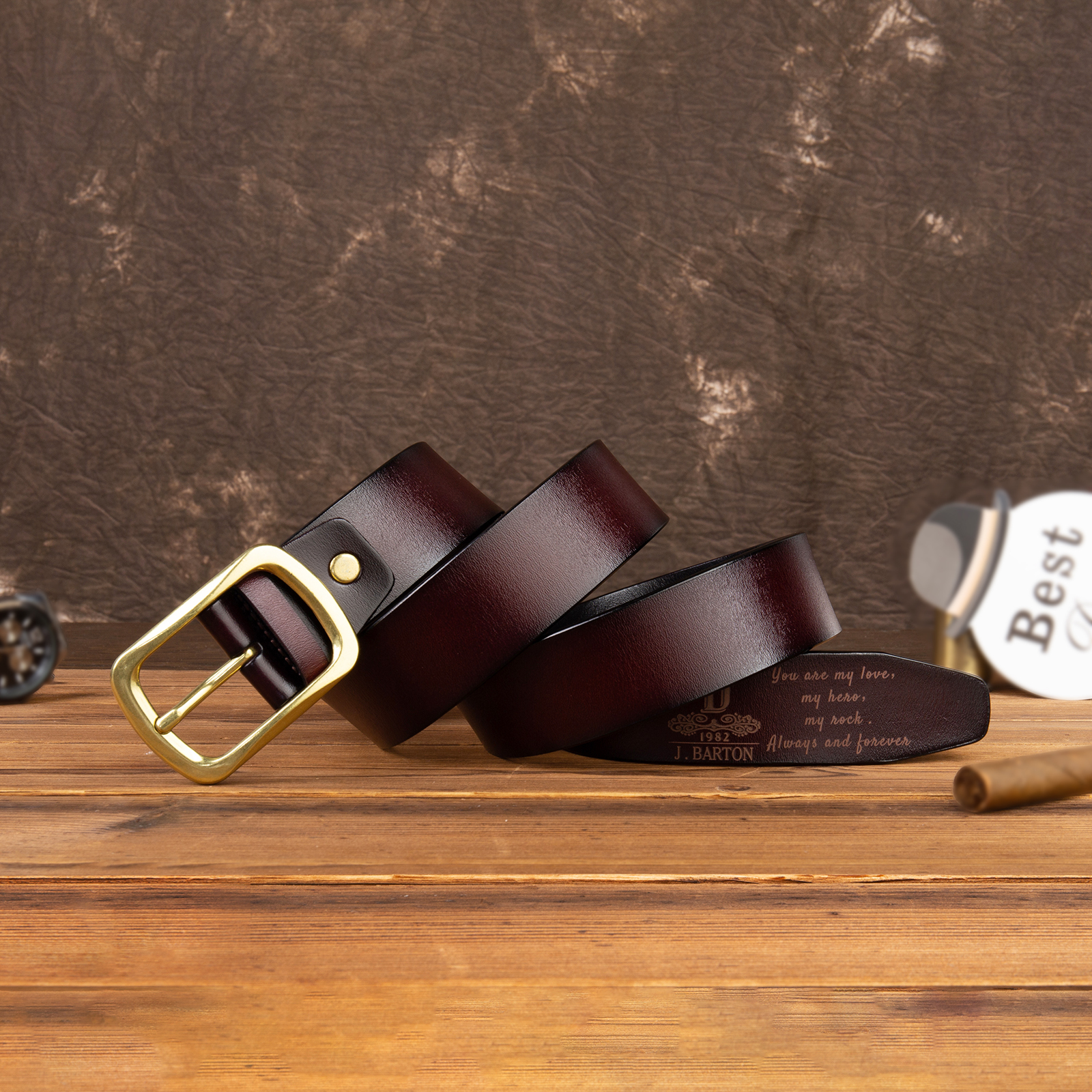Cinture Personalizzate da Uomo: Incisione di Anno, Nome, Lettera e Testo - Pelle PU Marrone | Jessemade