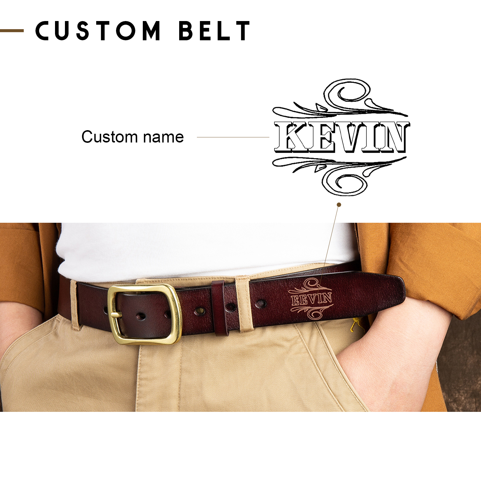 Cinture Personalizzate da Uomo: Personalizza 1 Nome - Pelle PU Marrone - Regalo per la Festa del Papà | Jessemade