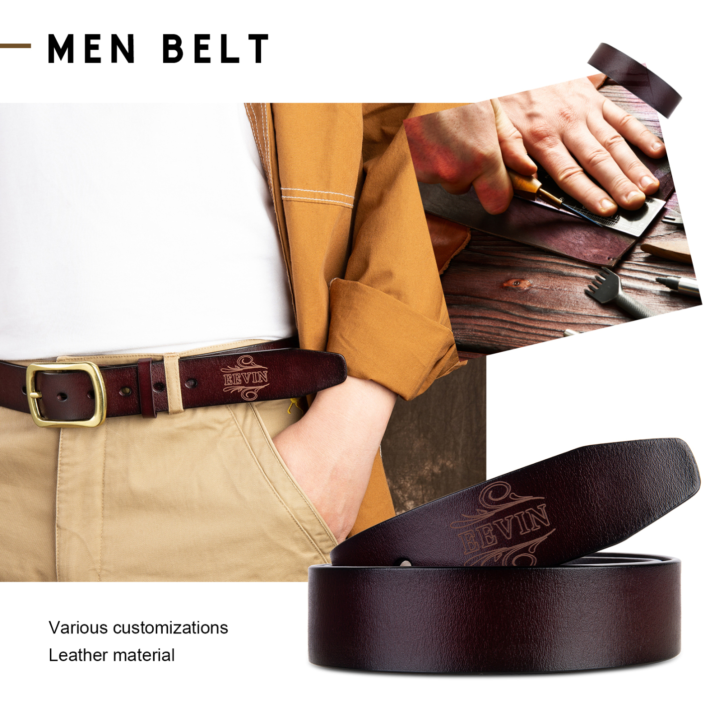 Cinture Personalizzate da Uomo: Personalizza 1 Nome - Pelle PU Marrone - Regalo per la Festa del Papà | Jessemade