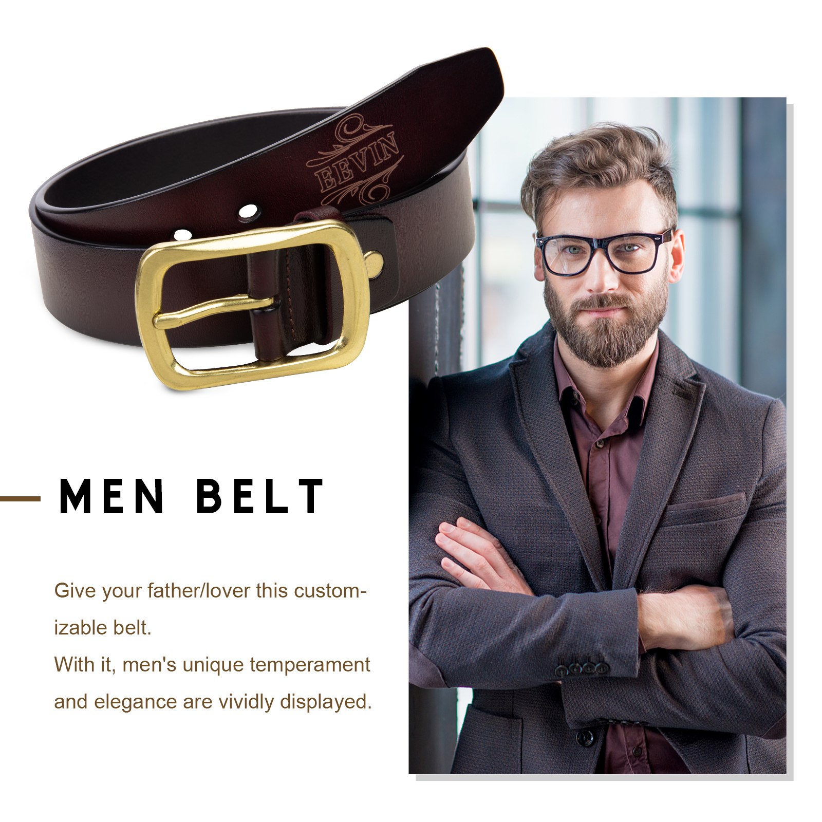 Cinture Personalizzate da Uomo: Personalizza 1 Nome - Pelle PU Marrone - Regalo per la Festa del Papà | Jessemade