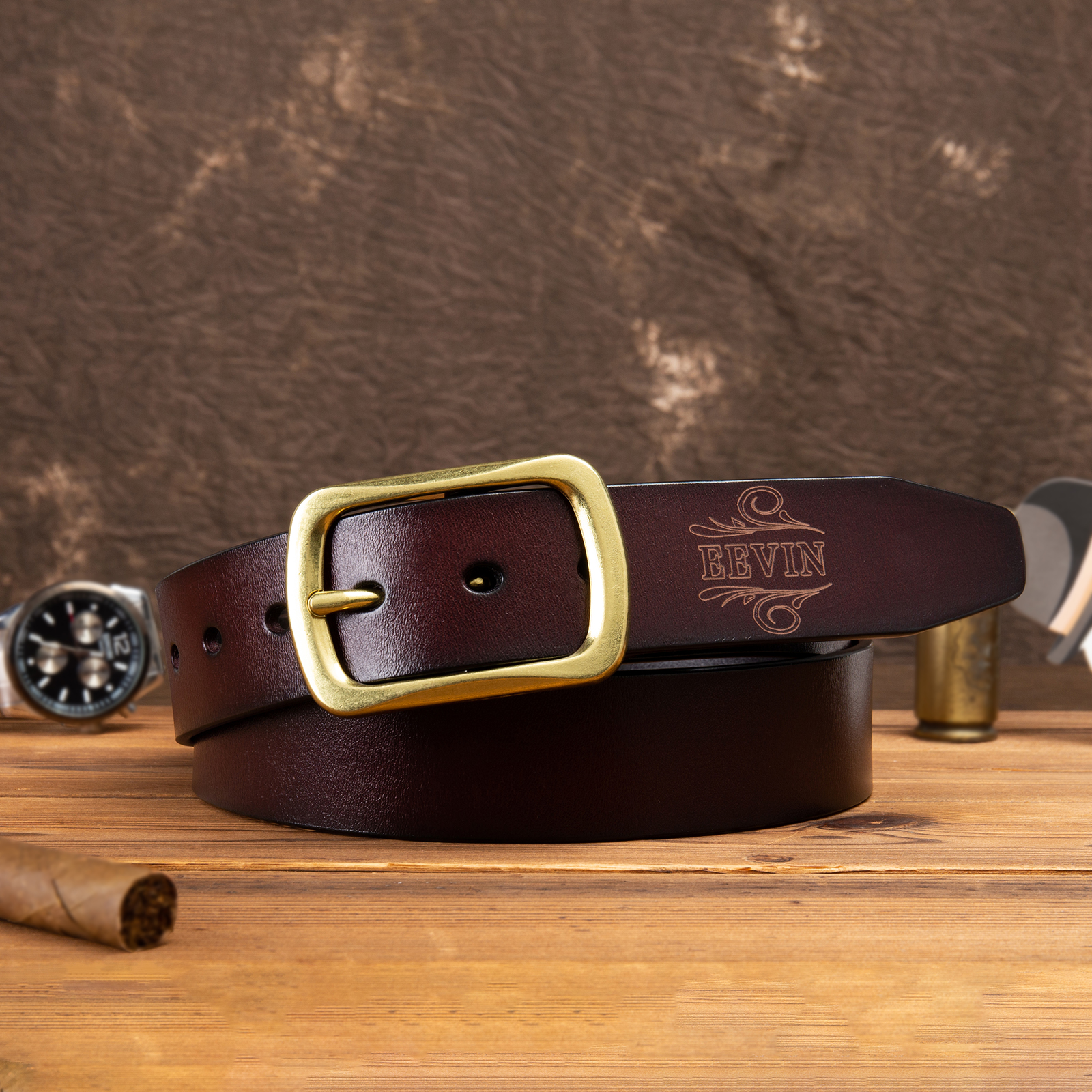 Cinture Personalizzate da Uomo: Personalizza 1 Nome - Pelle PU Marrone - Regalo per la Festa del Papà | Jessemade