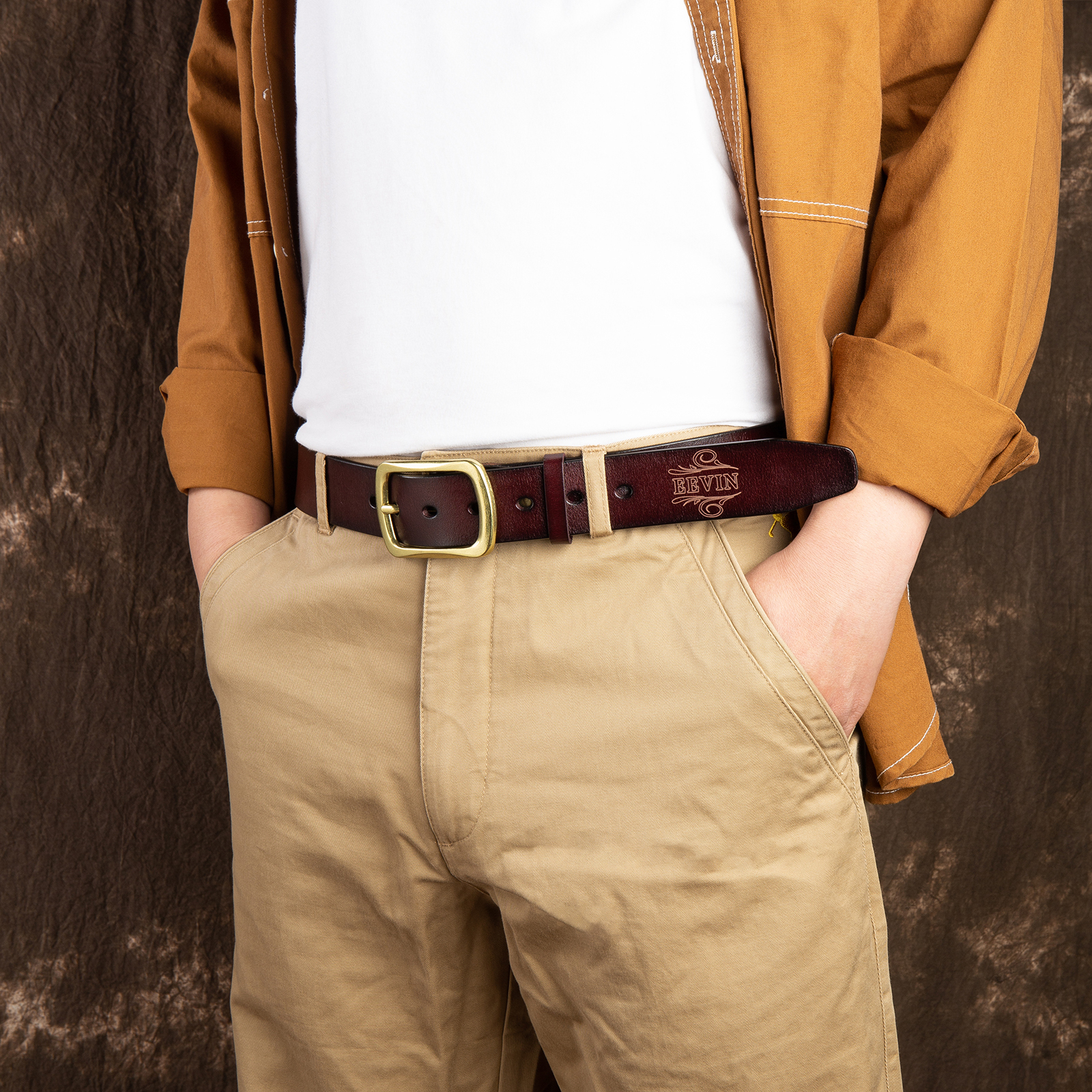 Cinture Personalizzate da Uomo: Personalizza 1 Nome - Pelle PU Marrone - Regalo per la Festa del Papà | Jessemade