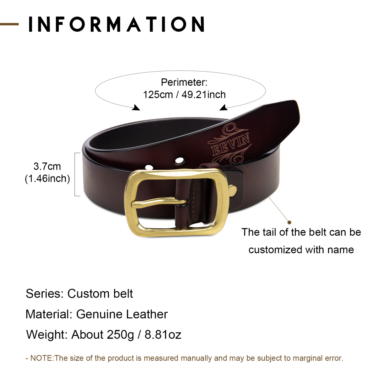 Cinture Personalizzate da Uomo: Personalizza 1 Nome - Pelle PU Marrone - Regalo per la Festa del Papà | Jessemade