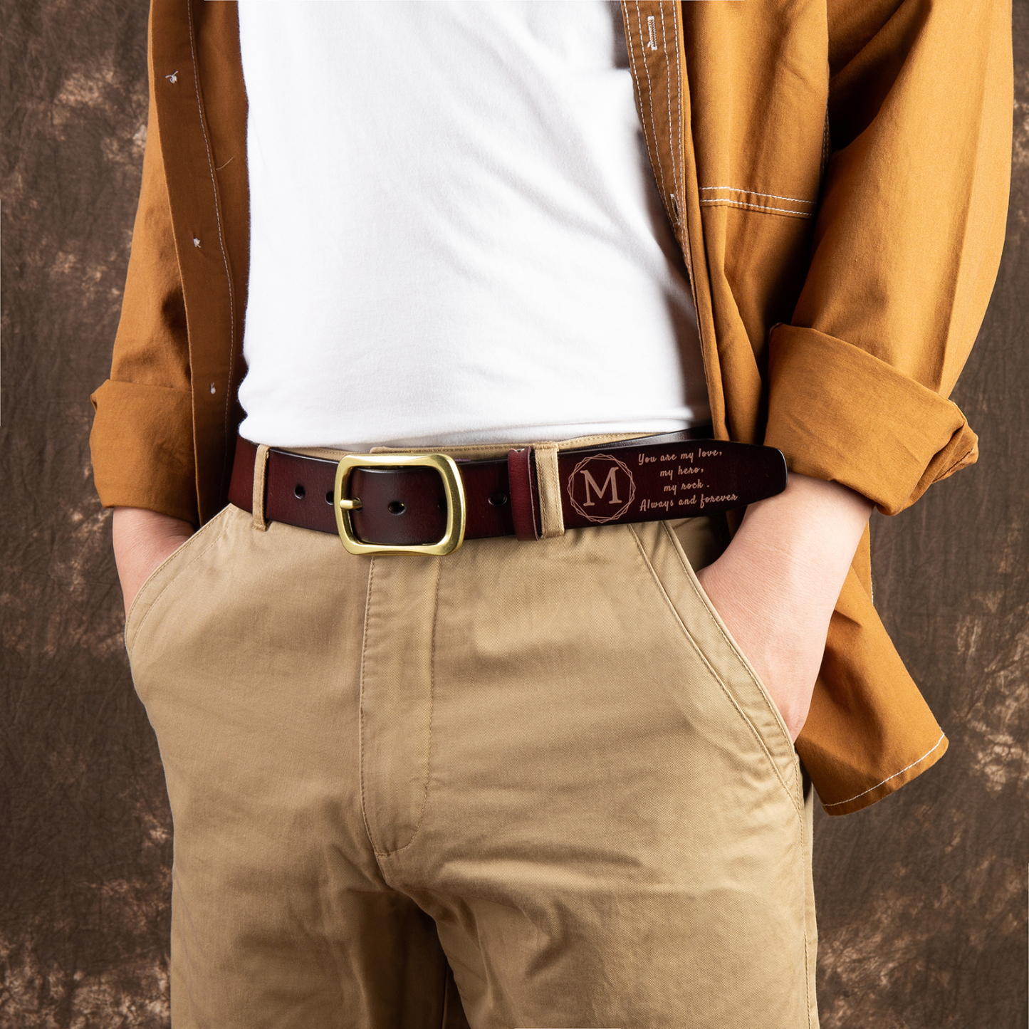 Cinture Personalizzate da Uomo con 1 Lettera e Testo - Pelle PU Marrone - Regalo per la Festa del Papà | Jessemade