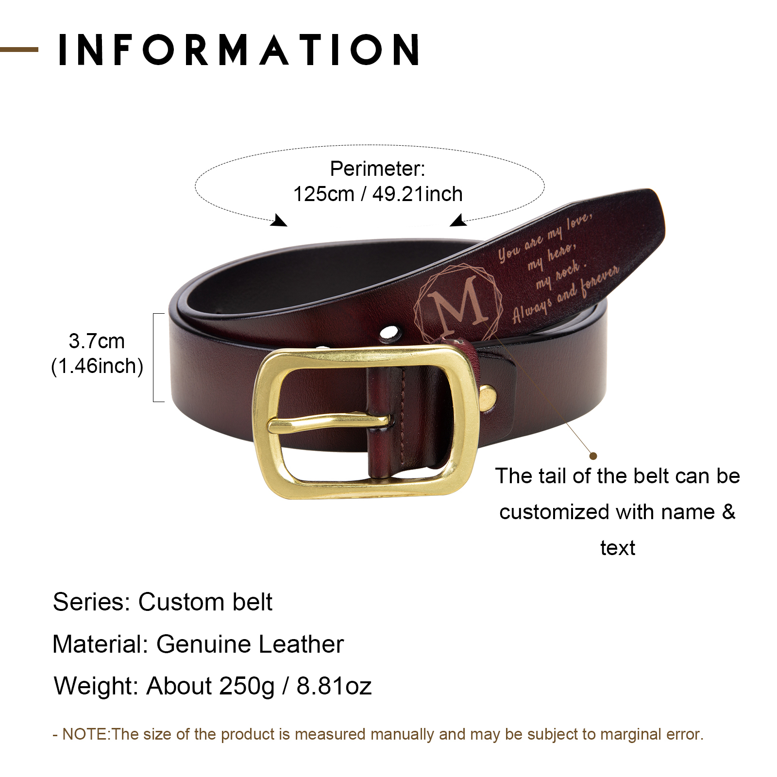 Cinture Personalizzate da Uomo con 1 Lettera e Testo - Pelle PU Marrone - Regalo per la Festa del Papà | Jessemade