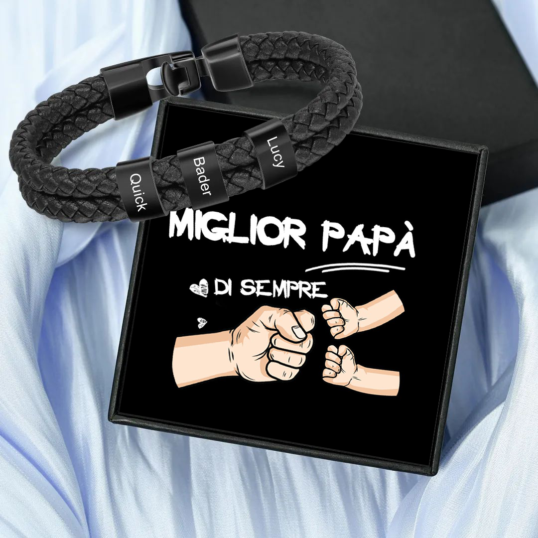 A MIO PAPÀ-Braccialetto di pelle intrecciatta con 3 nomi personalizzati di perline regalo per la festa del papà | Jessemade