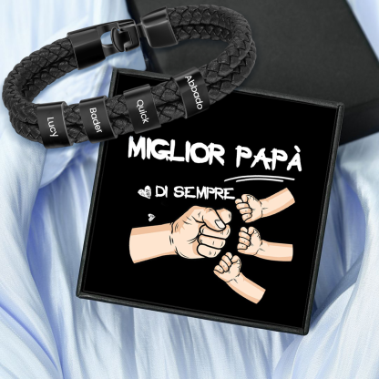 A MIO PAPÀ-Braccialetto di pelle intrecciatta con 4 nomi personalizzati di perline regalo per la festa del papà | Jessemade