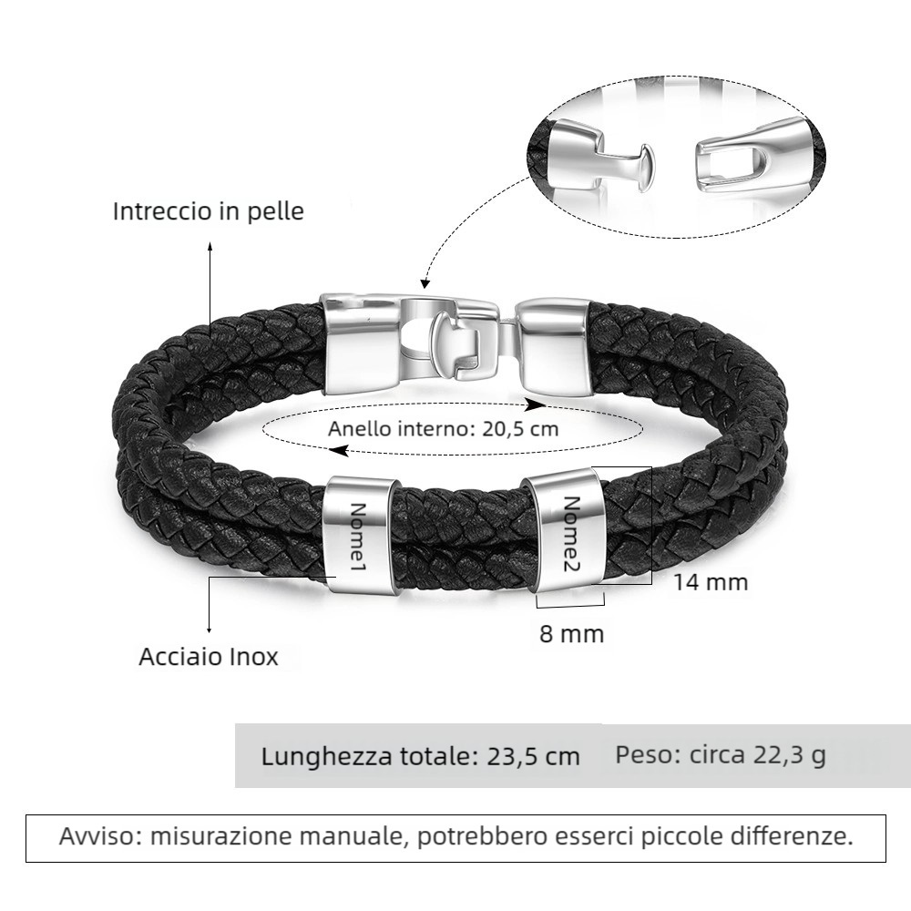A MIO PAPÀ-Braccialetto Personalizzato in Pelle con Incisione di 2 Nomi | Regalo Speciale per Papà | Jessemade