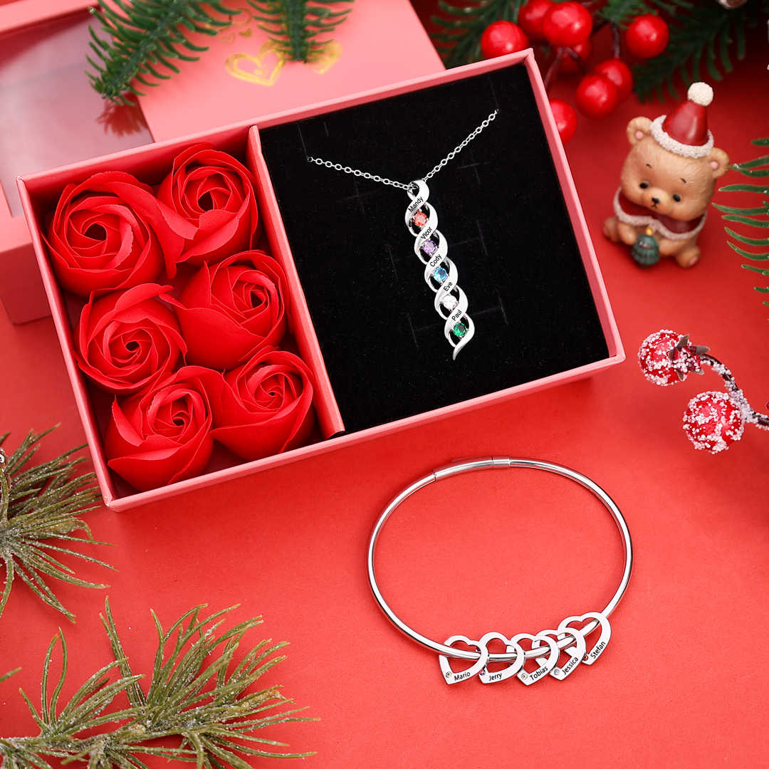 Set Bracciale e Collana a Cuore Personalizzato - Con 5 Pietre di Nasci