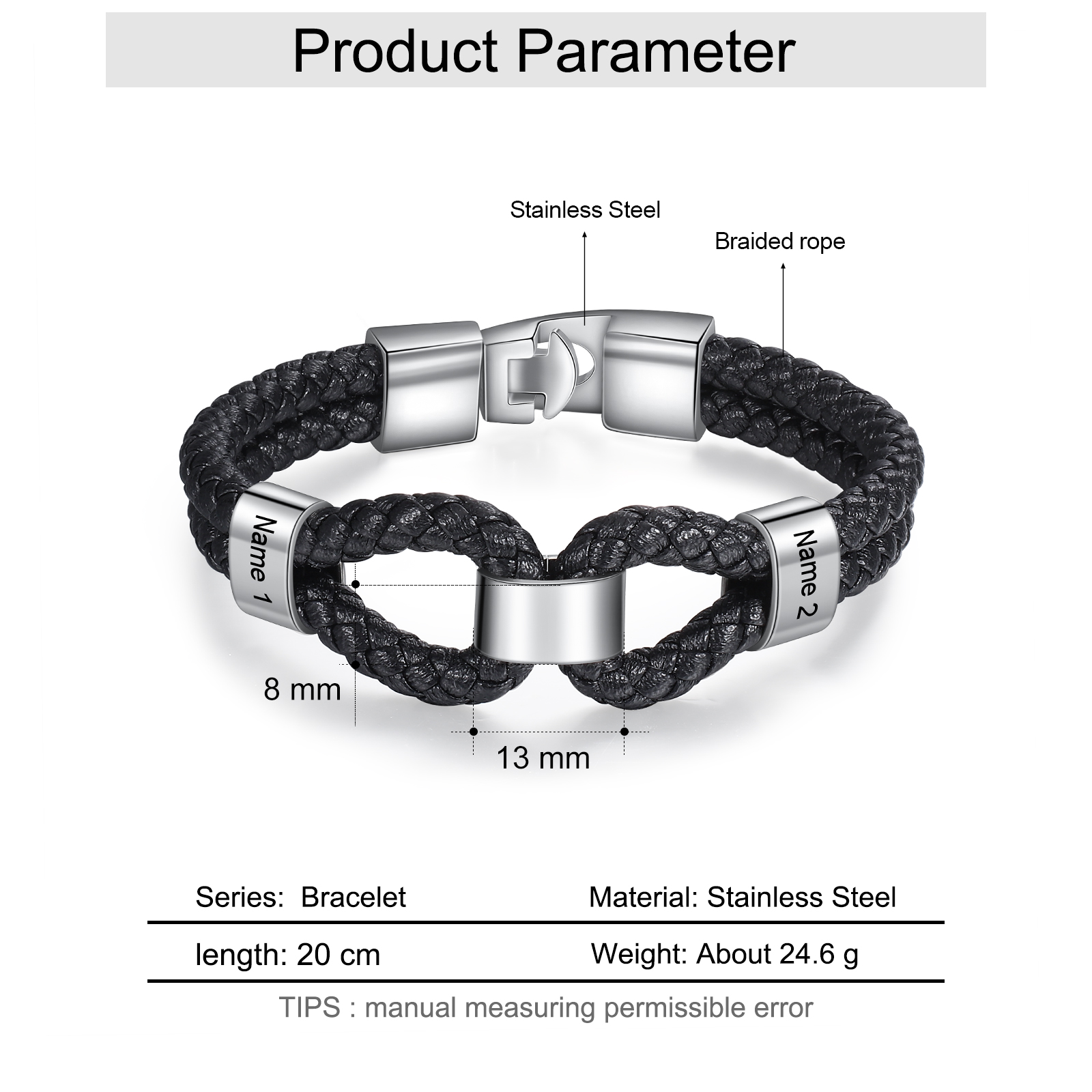 Bracciale in Pelle da Uomo Personalizzato con 2 Nomi – Regalo Speciale con Carta Pugno per la Festa del Papà | Jessemade