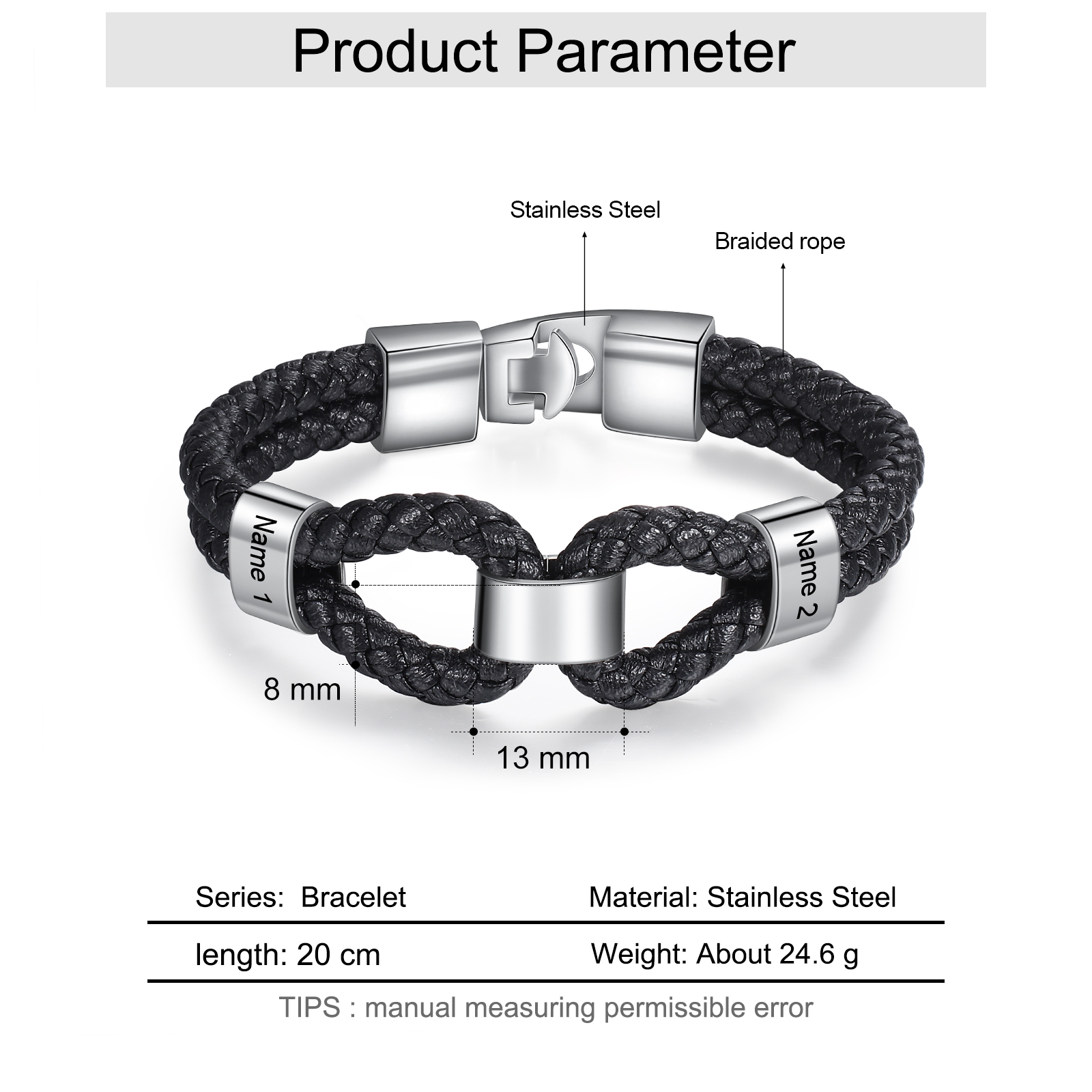 Bracciale in Pelle da Uomo Personalizzato con 2 Nomi – Regalo Speciale con Carta Pugno per la Festa del Papà | Jessemade