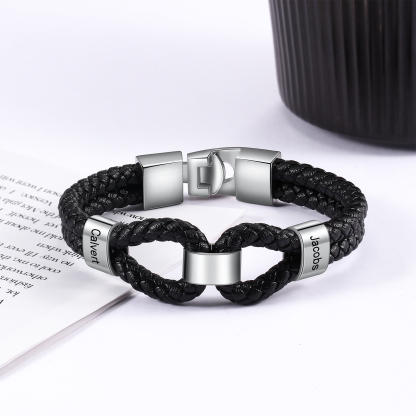 Bracciale in Pelle da Uomo Personalizzato con 2 Nomi – Regalo Speciale con Carta Pugno per la Festa del Papà | Jessemade