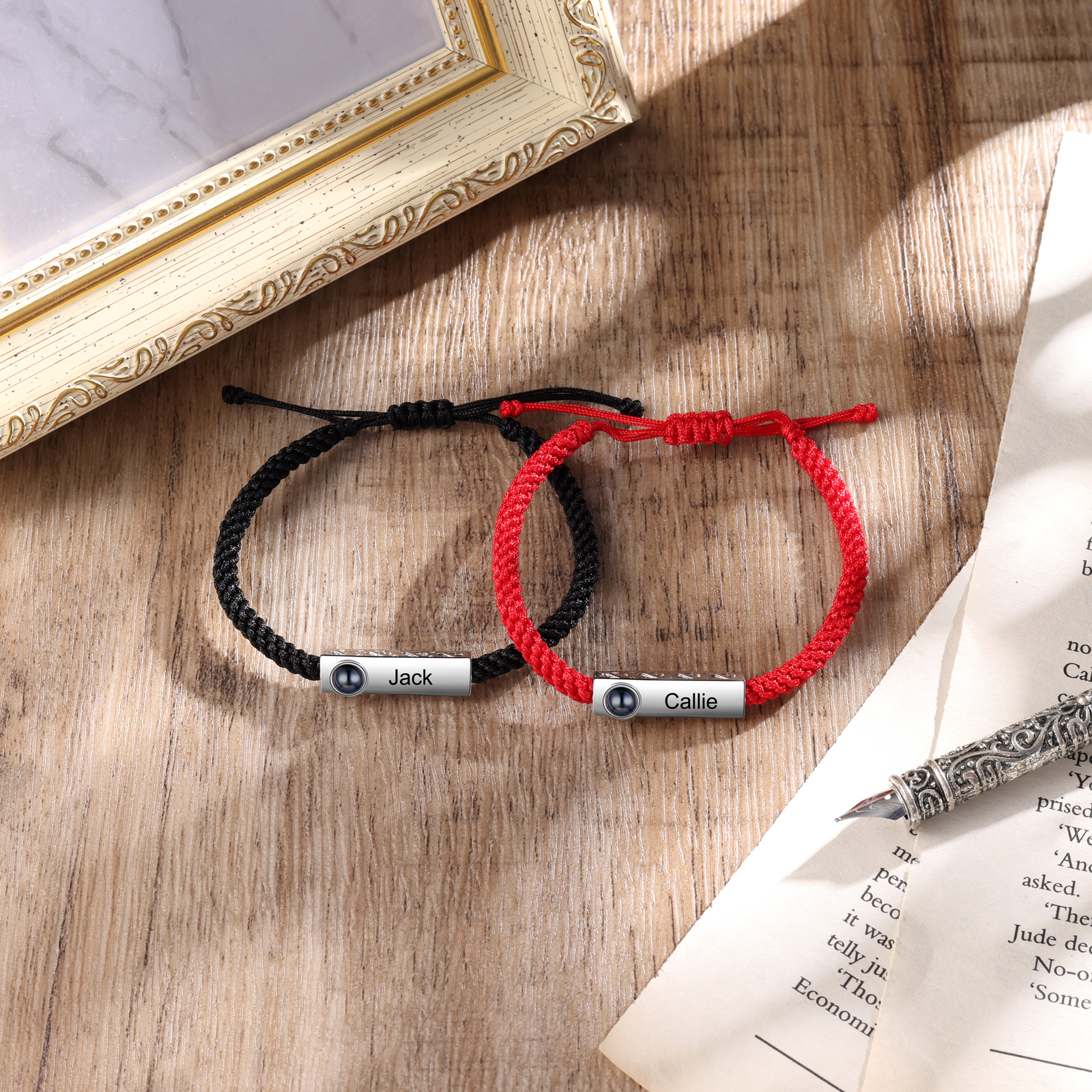 Personalised Couple Projection Stone Bracelet - Customized with 2 Photos & 2 Names, Valentine’s Day Gift for Him/Her | Jessemade