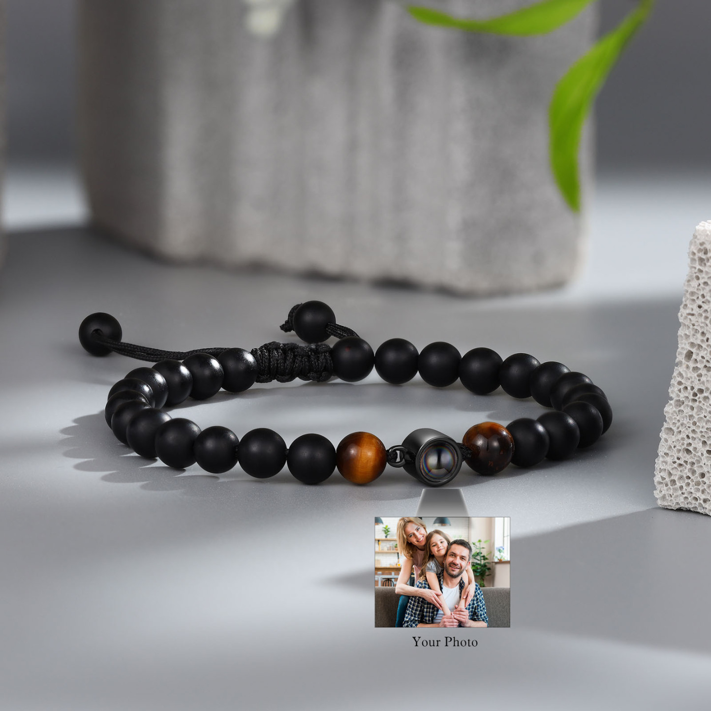 Set Regalo Personalizzato con Portafoglio e Bracciale con Pietra Proiettiva - Foto, Nome e Iniziali Personalizzabili per Lui | Jessemade