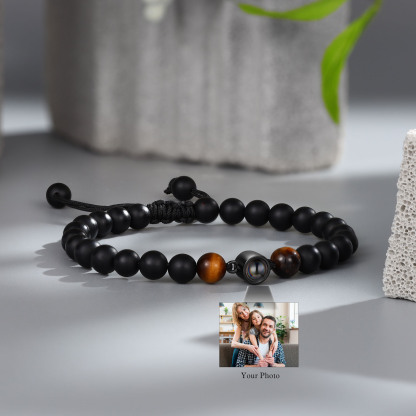 Set Regalo Personalizzato con Portafoglio e Bracciale con Pietra Proiettiva - Foto, Nome e Iniziali Personalizzabili per Lui | Jessemade