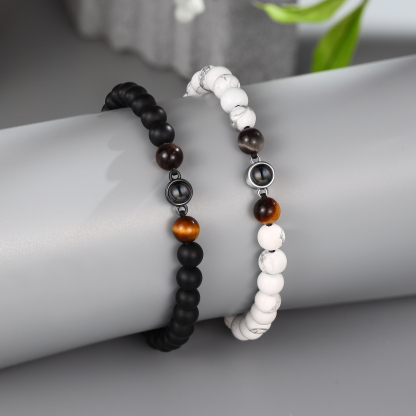Set Regalo Personalizzato con Portafoglio e Bracciale con Pietra Proiettiva - Foto, Nome e Iniziali Personalizzabili per Lui | Jessemade