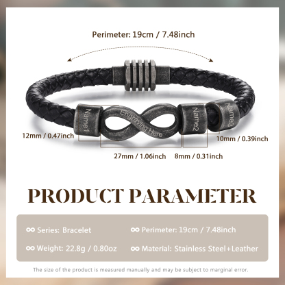 Bracciale Infinito Personalizzabile Uomo – Personalizzato con 3 Nomi e 1 Testo "Al Mio Amore" – Regalo di San Valentino per Lui | Jessemade