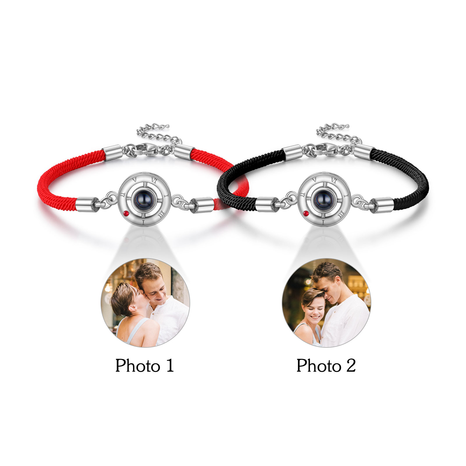 Personalised Couple Projection Stone Bracelet - Customized with 2 Photos, Valentine’s Day Gift for Him/Her | Jessemade