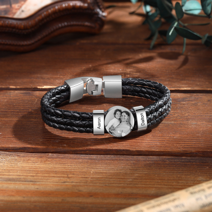 Caro Nonno-Braccialetto pelle da uomo con 2 nomi e 1 foto personalizzato regalo per nonno con carta