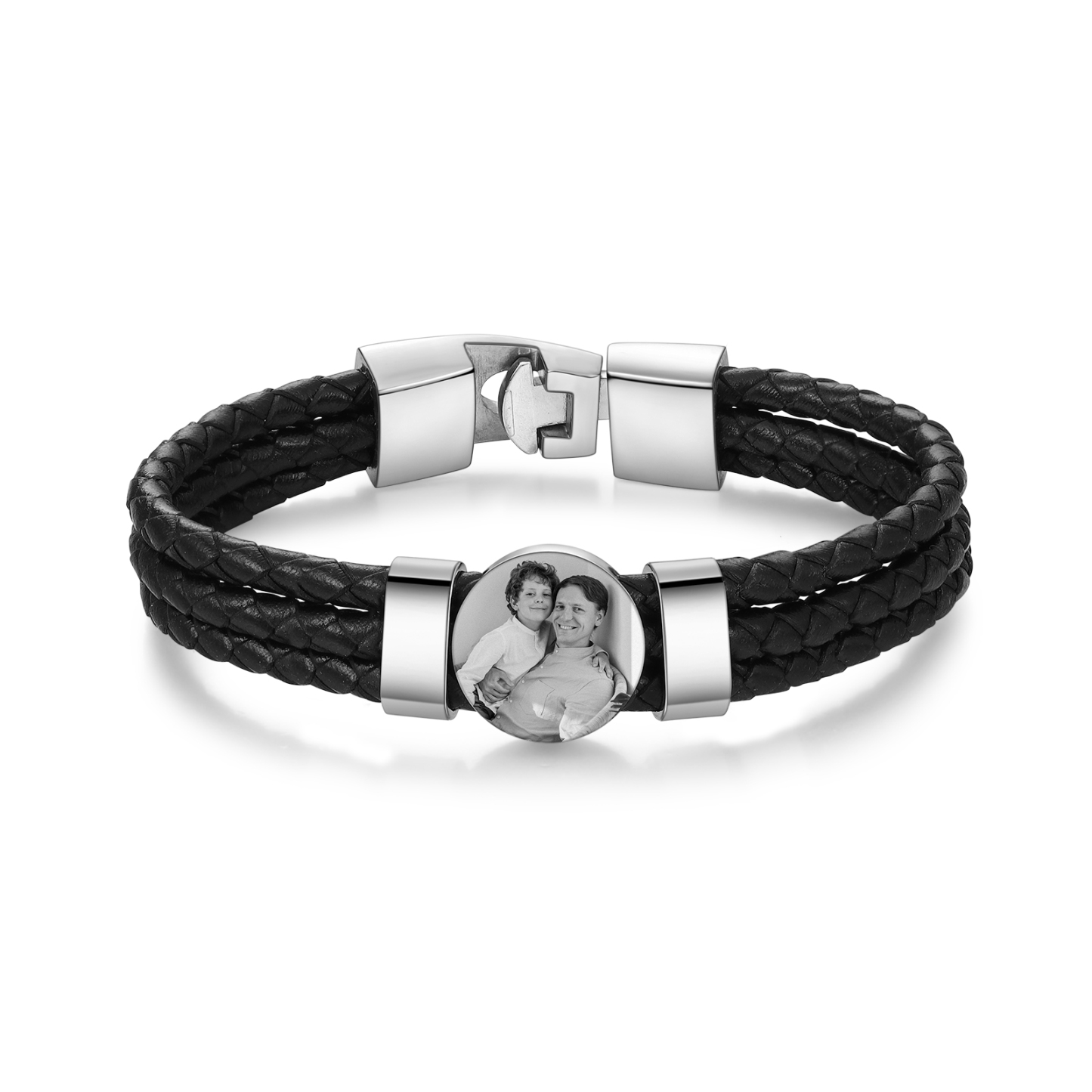 Caro Nonno-Braccialetto pelle da uomo con 2 nomi e 1 foto personalizzato regalo per nonno con carta