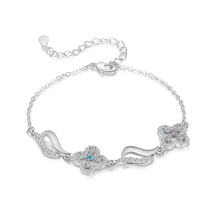 Braccialetto quadrifoglio personalizzato con 2 pietre di nascita e 2 nomi personalizzati regalo per donna