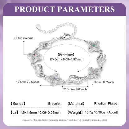Braccialetto quadrifoglio personalizzato con 4 pietre di nascita e 4 nomi personalizzati regalo per donna