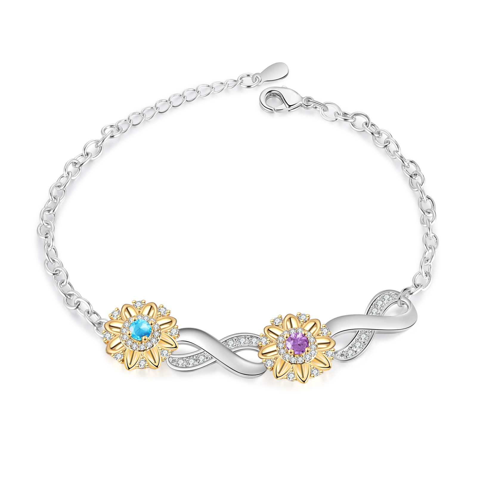 Braccialetto Fiore🏵 personalizzato con 2 nomi e 2 pietre di nascita regalo per donna