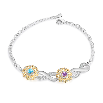 Braccialetto Fiore🏵 personalizzato con 2 nomi e 2 pietre di nascita regalo per donna