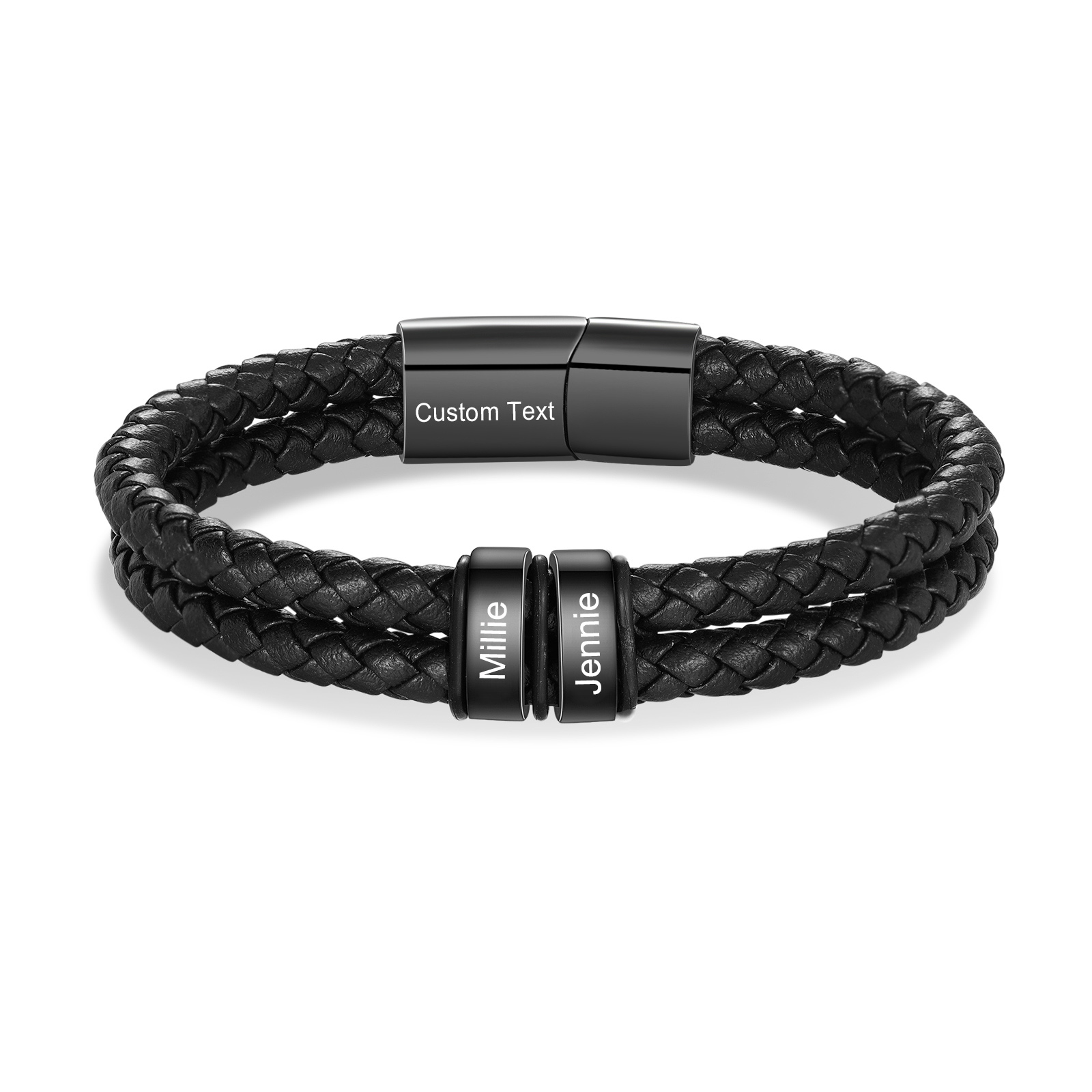 Bracciale da Uomo in Pelle Personalizzato con 2 Nomi – Regalo Speciale per Papà | Jessemade
