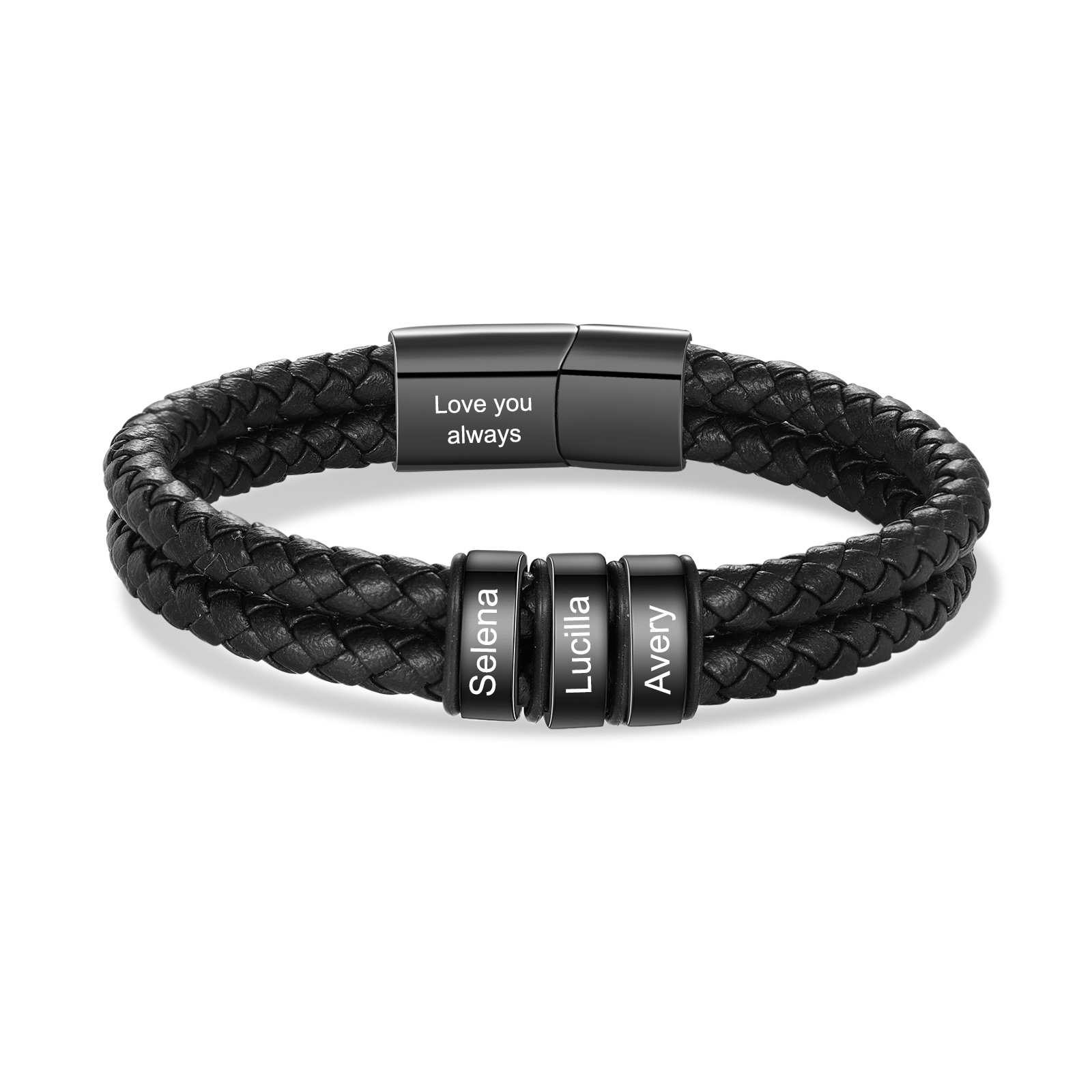 Bracciale da Uomo in Pelle Personalizzato con 3 Nomi – Regalo Speciale per Papà | Jessemade