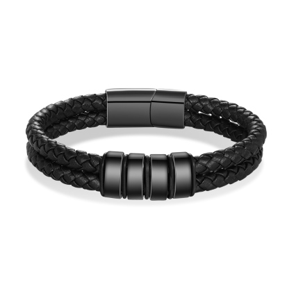 Bracciale da Uomo in Pelle Personalizzato con 4 Nomi – Regalo Speciale per Papà | Jessemade