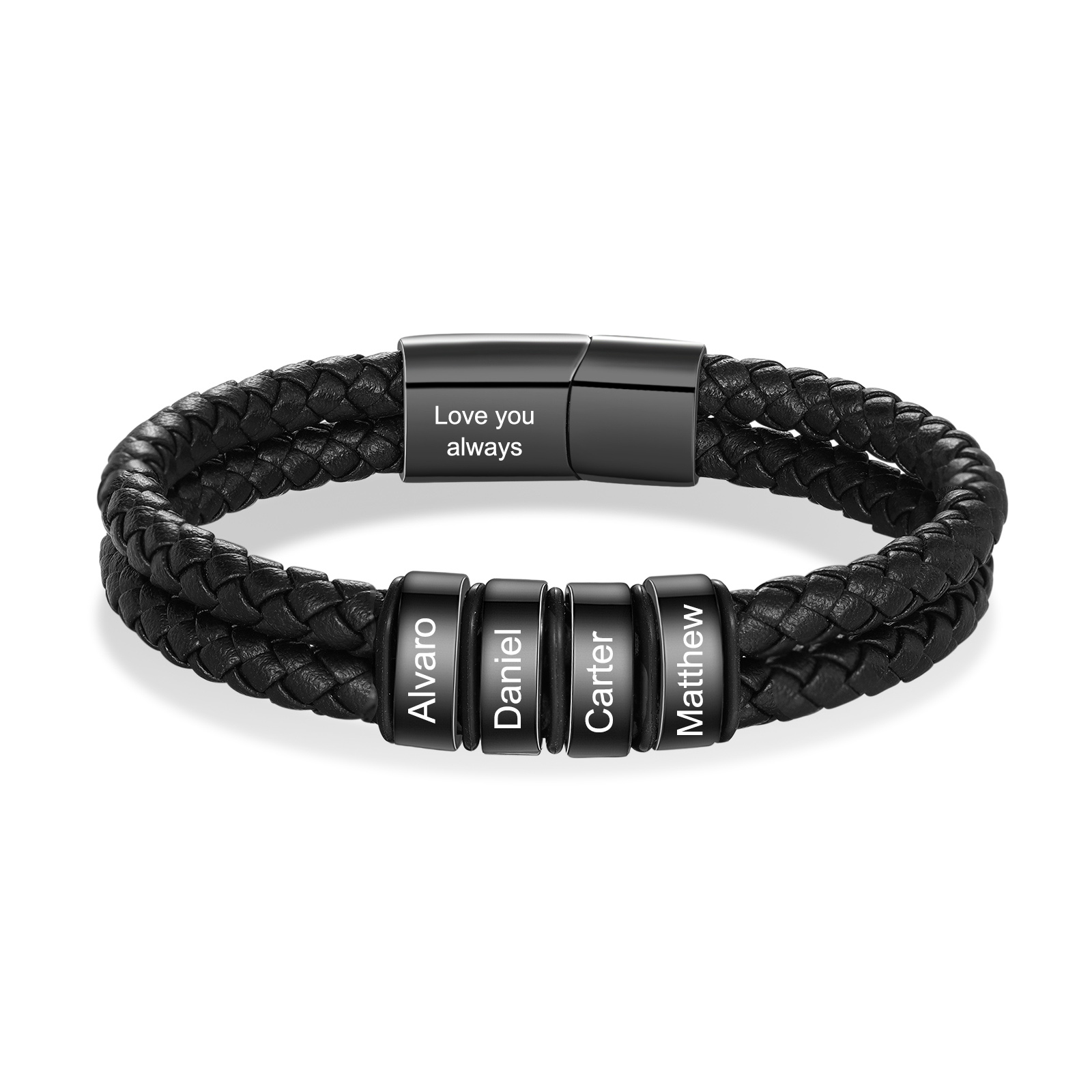 Bracciale da Uomo in Pelle Personalizzato con 4 Nomi – Regalo Speciale per Papà | Jessemade
