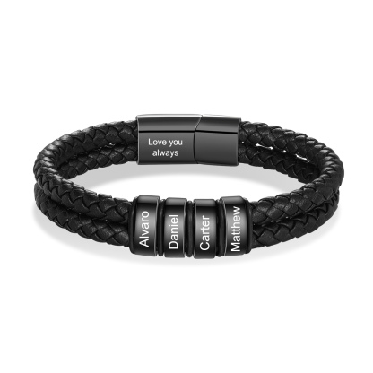 Bracciale da Uomo in Pelle Personalizzato con 4 Nomi – Regalo Speciale