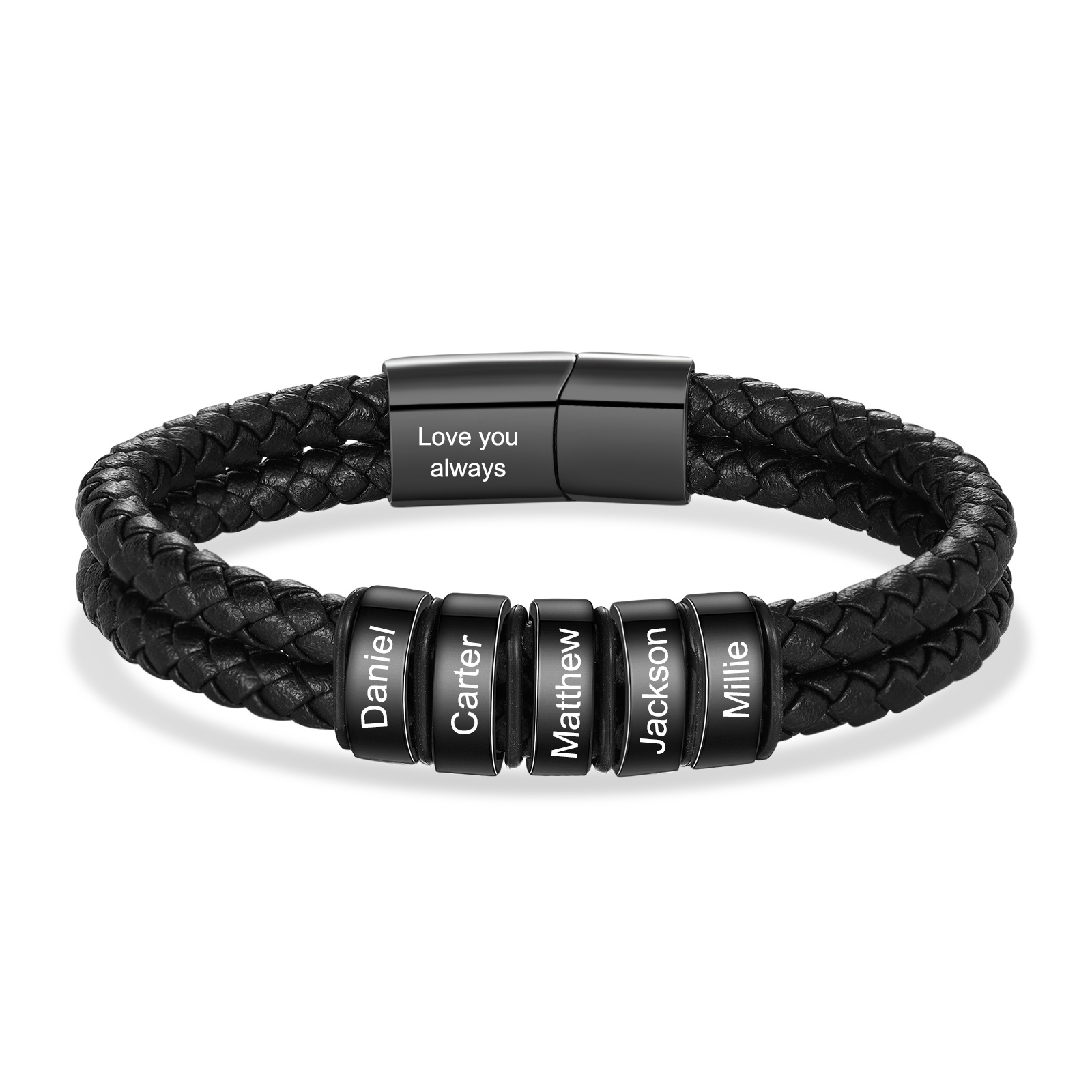 Bracciale da Uomo in Pelle Personalizzato con 5 Nomi – Regalo Speciale per Papà | Jessemade