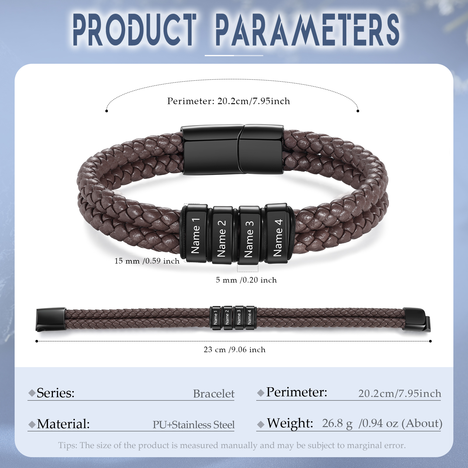 Bracciale in Pelle Personalizzato per Uomo – Incisione 4 Nomi – Regalo Elegante per Papà o per Lui | Jessemade