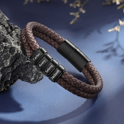 Bracciale in Pelle Personalizzato per Uomo – Incisione 4 Nomi – Regalo Elegante per Papà o per Lui | Jessemade