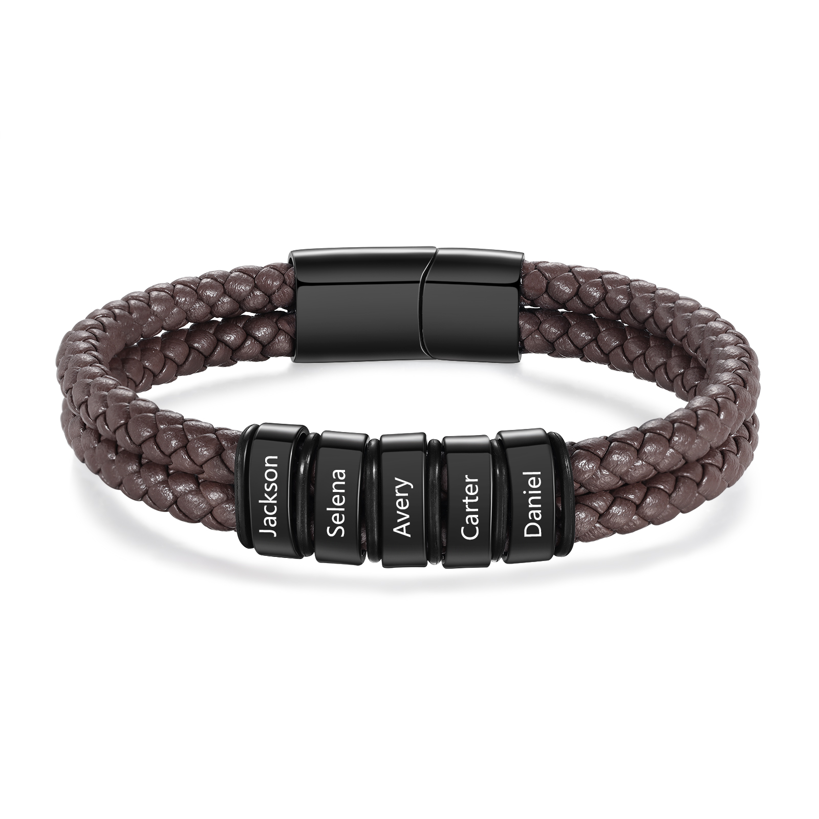 Bracciale in Pelle Personalizzato per Uomo – Incisione 5 Nomi – Regalo Elegante per Papà o per Lui | Jessemade