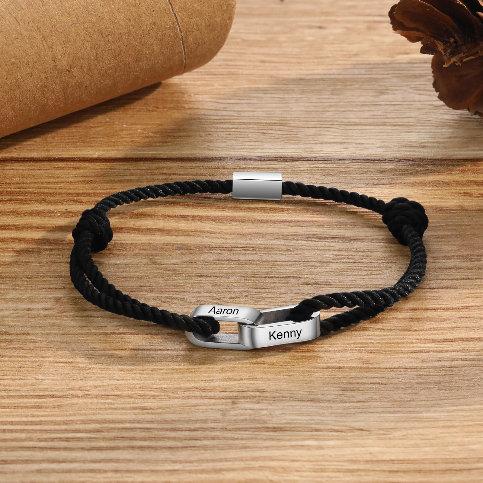 Braccialetto da uomo personalizzato con 2 nomi Braccialetto maschile regalo per nonno