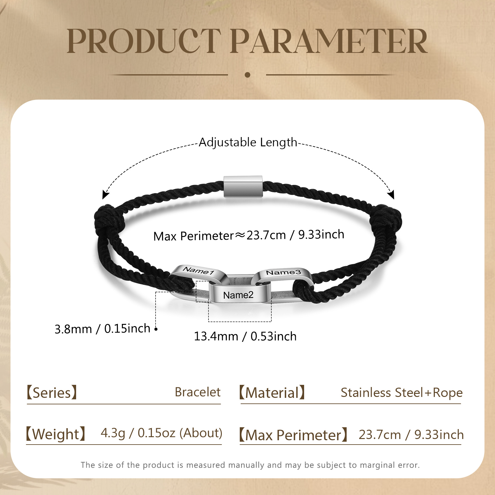 Braccialetto da uomo personalizzato con 3 nomi Braccialetto maschile regalo per nonno