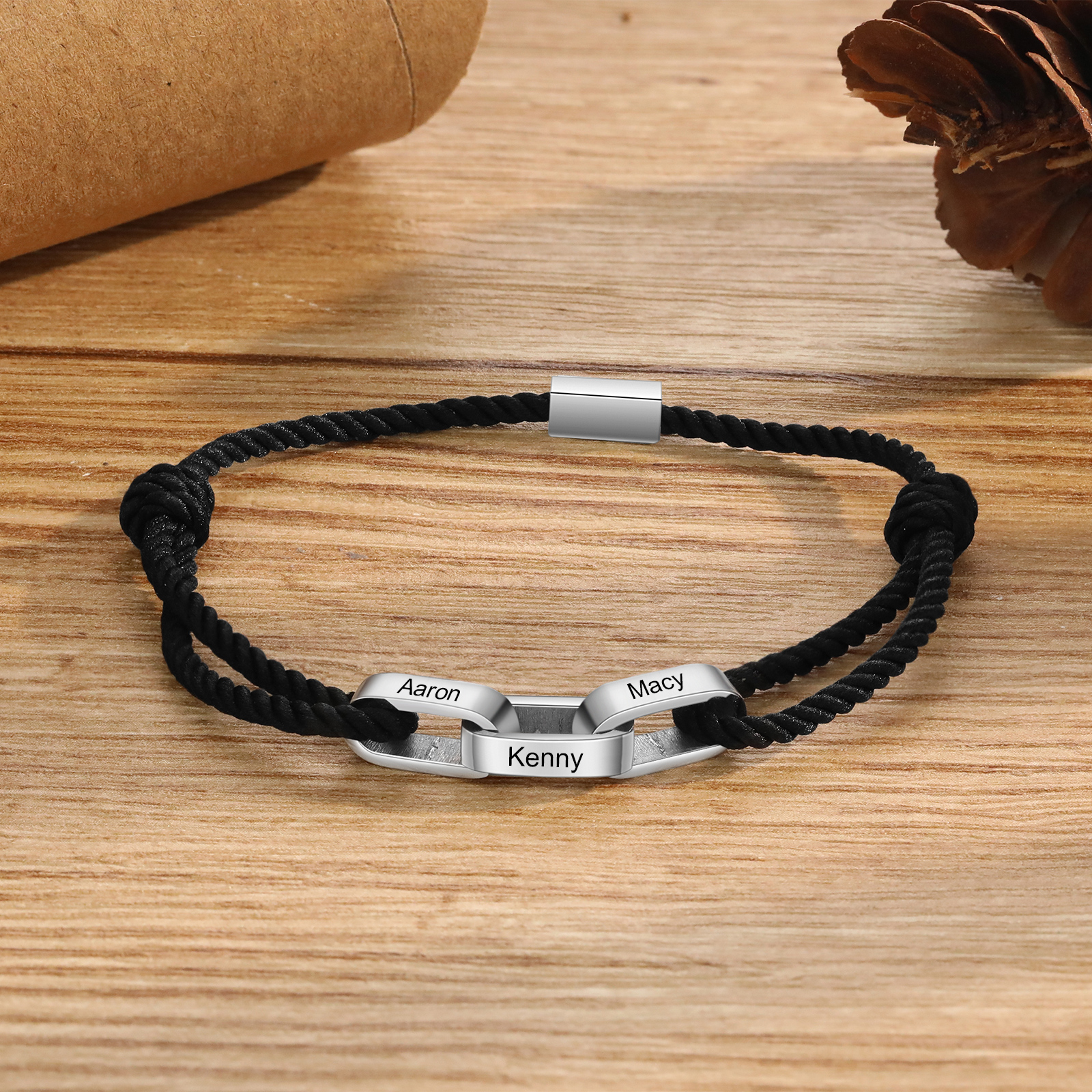Braccialetto da uomo personalizzato con 3 nomi Braccialetto maschile regalo per nonno