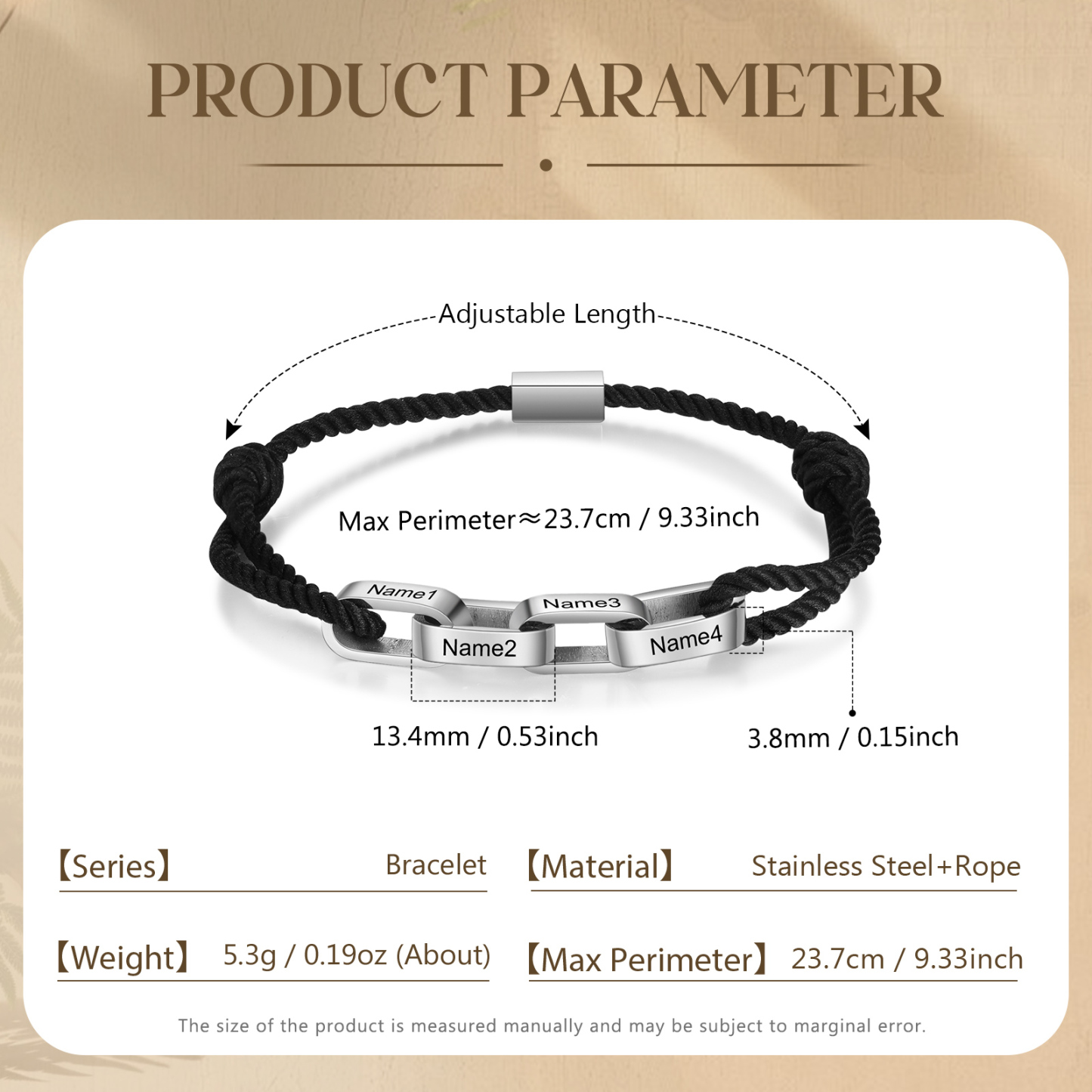 Braccialetto da uomo personalizzato con 4 nomi Braccialetto maschile regalo per nonno