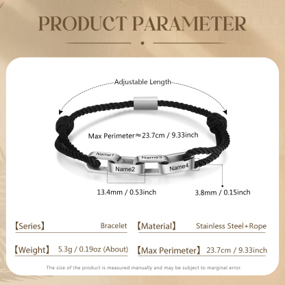 Braccialetto da uomo personalizzato con 4 nomi Braccialetto maschile regalo per nonno