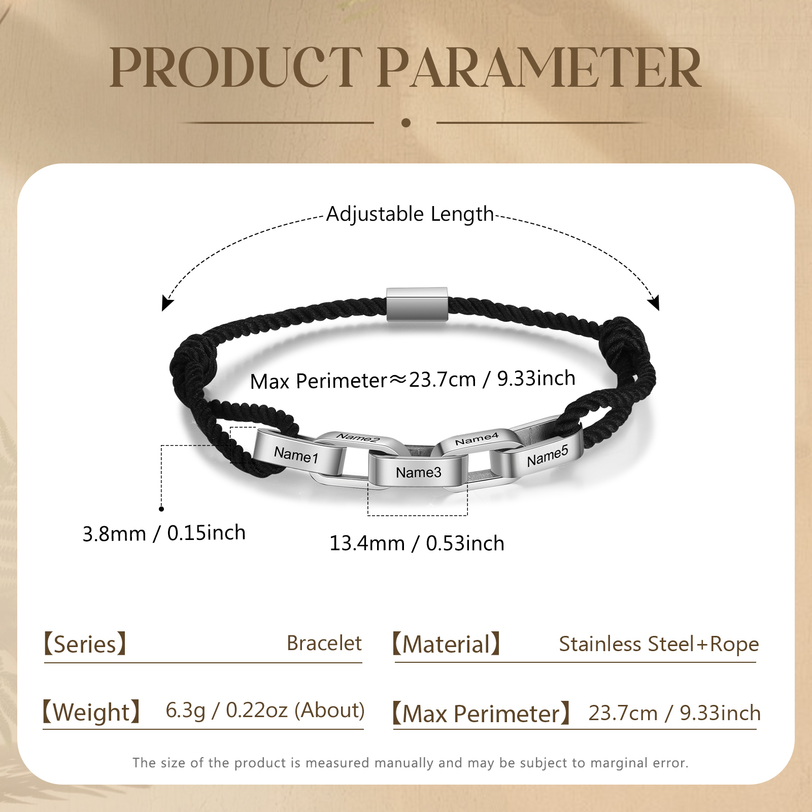 Braccialetto da uomo personalizzato con 5 nomi Braccialetto maschile regalo per nonno