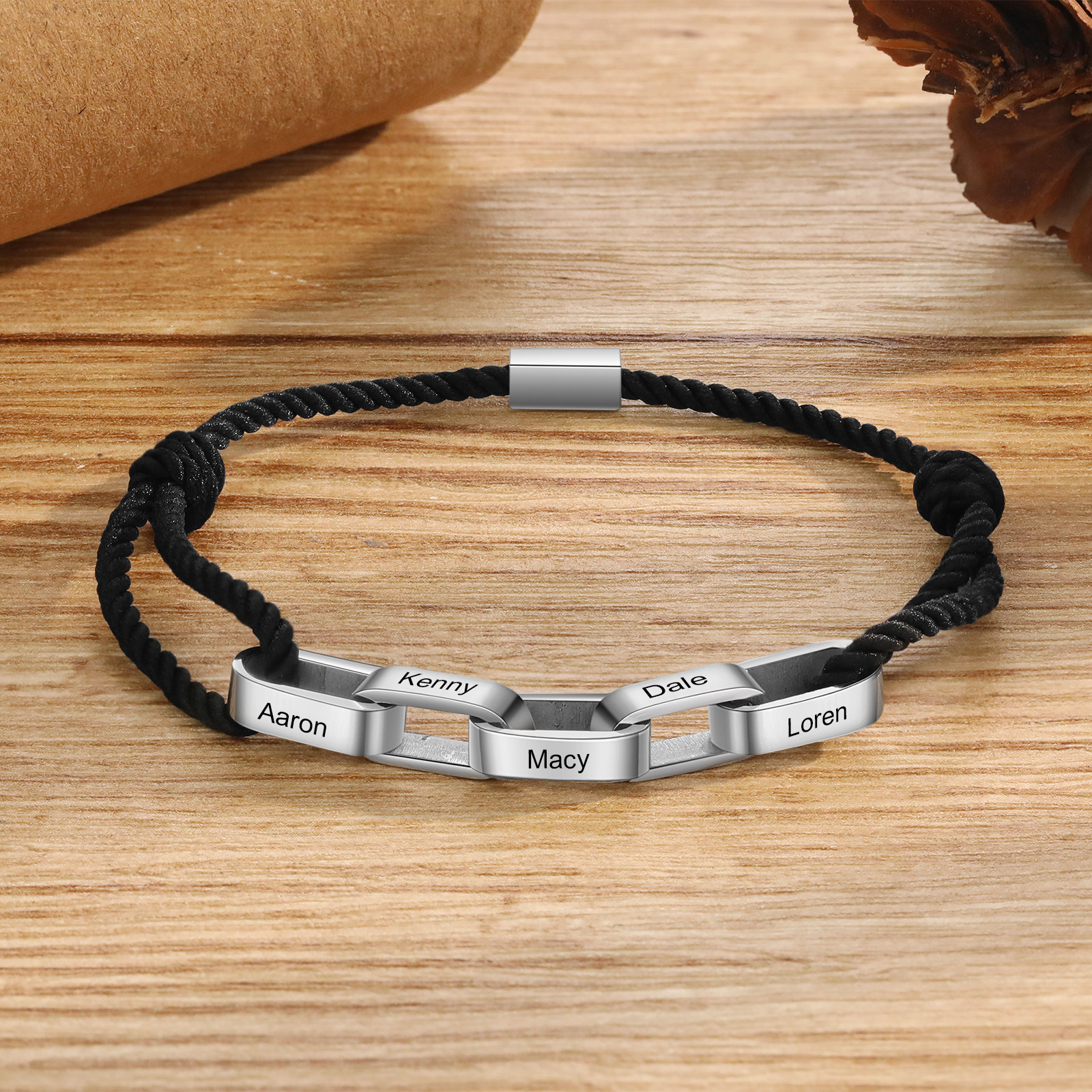 Braccialetto da uomo personalizzato con 5 nomi Braccialetto maschile regalo per nonno