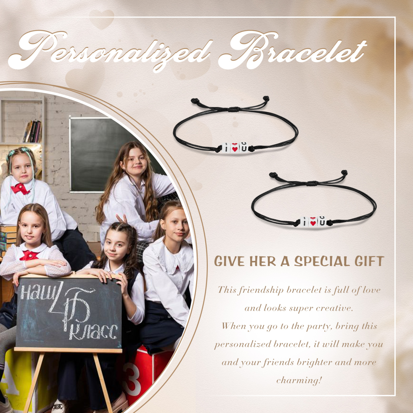 2PCS Braccialetto con perline i♥u regalo per scuola bambino